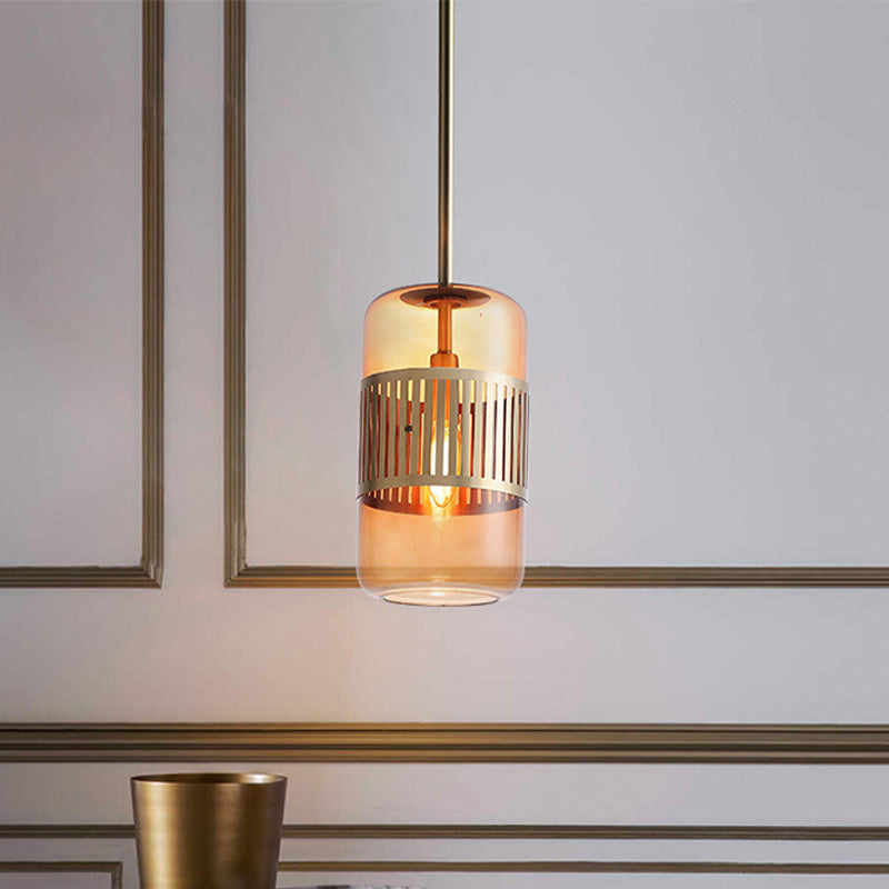 Lampada sospensione dell'isola cucina cilindri Amber/vetro verde 1 Testa Minimalista Apparecchiatura del soffitto