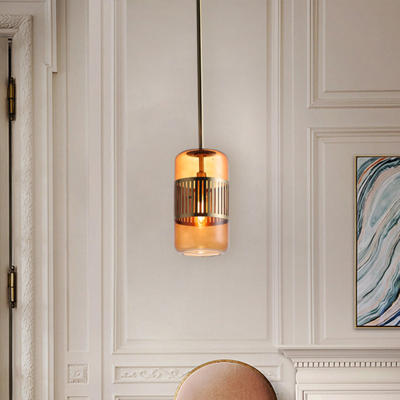 Zylinder Kücheninsel Hängebrinde Bernstein/grüne Glas 1 Kopf Minimalistische Deckenhänge Vorlage