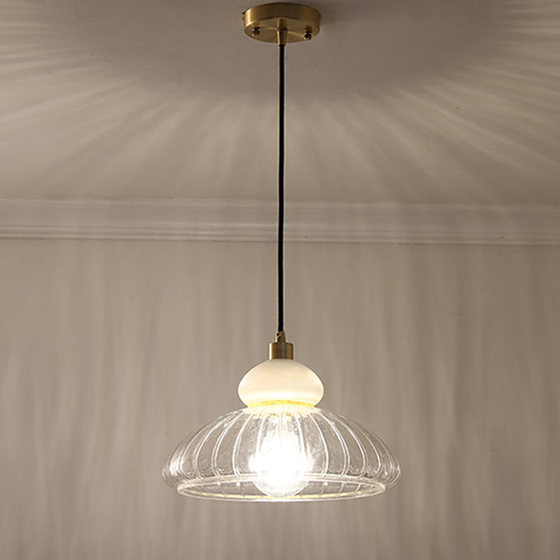 Modernism 1 Bulb Ceiling Pendant White Dome Hanging Light Kit with Clear Glass Shade