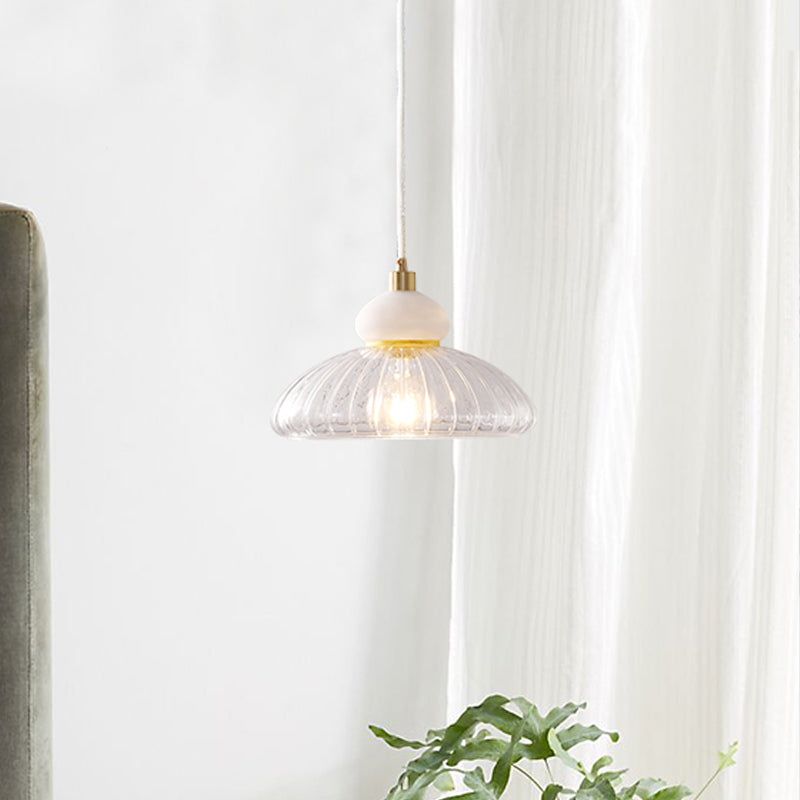Modernism 1 Bulb Ceiling Pendant White Dome Hanging Light Kit with Clear Glass Shade