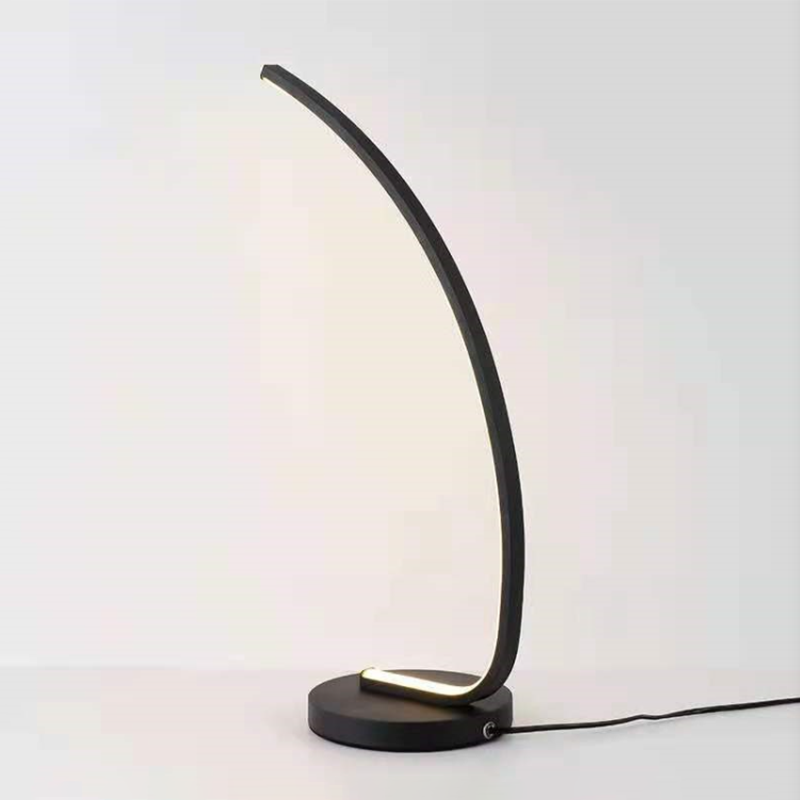Bend Shape Metal Nightstand Lamp Minimalist Black LED Table Light in 3 Color Light