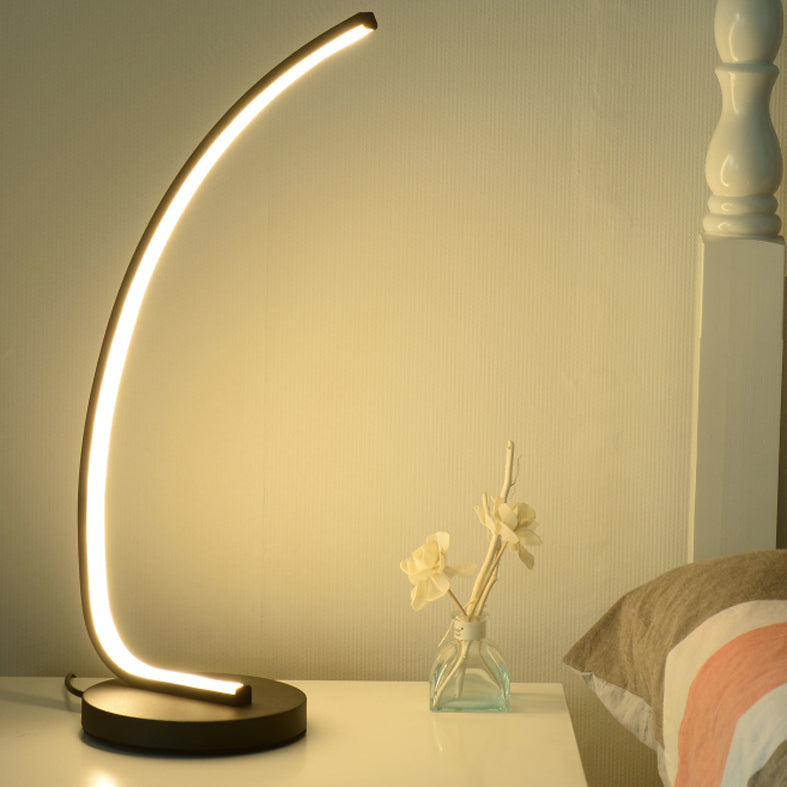 Bend Shape Metal Nightstand Lamp Minimalist Black LED Table Light in 3 Color Light