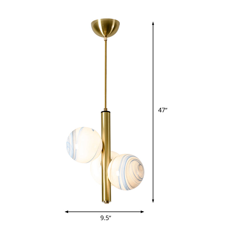 Minimalism 3 Heads Chandelier Light Brass Global LED Pendant Lighting with Frosted Glass Shade