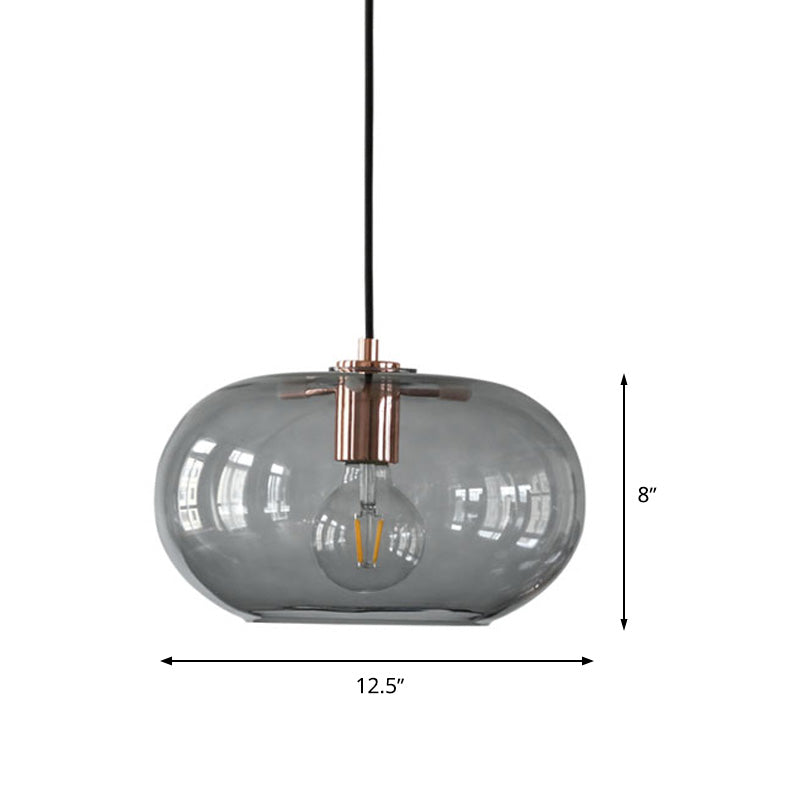 Smoke Gray Glass Oval Pendant Simplicity 1 Bulb Hanging Ceiling Light for Bedroom