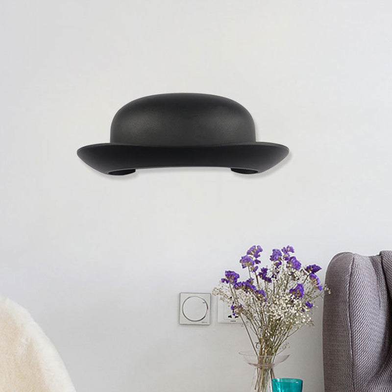 LED Bedroom Sconce Light Modernism Black Wall Lighting Fixture with Hat Metal Shade in Warm/Natural Light