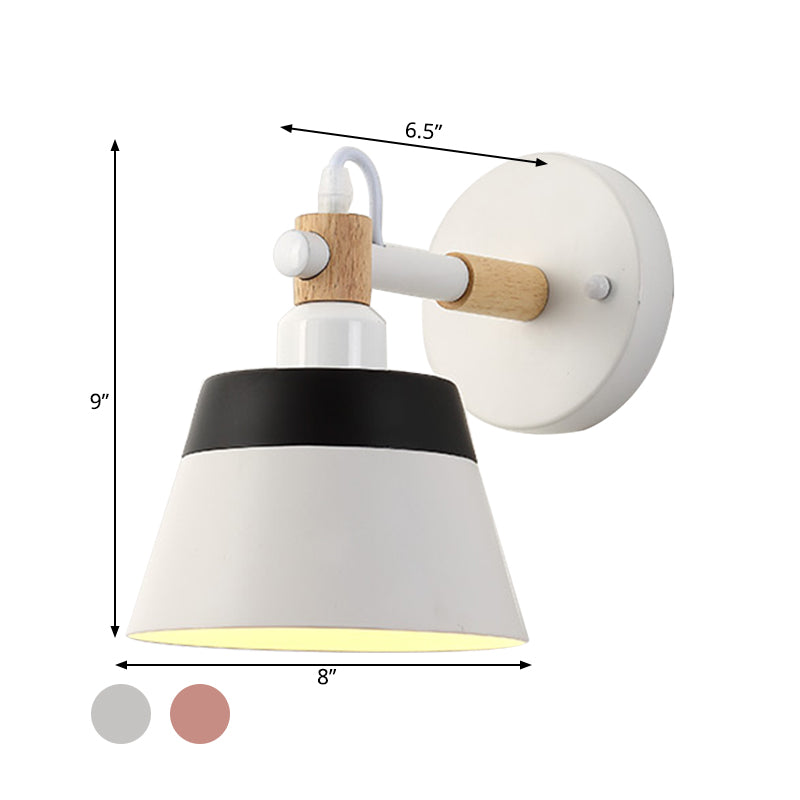Asian Drum Sconce Light Fixture Wooden 1 Bulb Bedroom LED Wall Mount Lighting in White/Pink