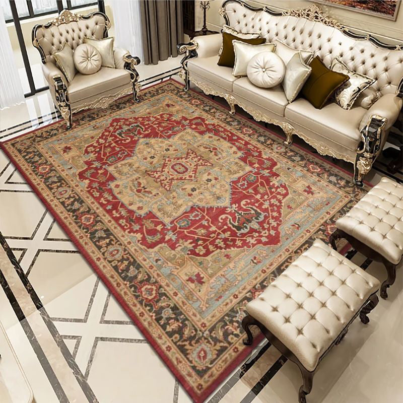 Antique Medallion Print Carpet Polyester Area Rug Stain Resistant Indoor Carpet for Living Room