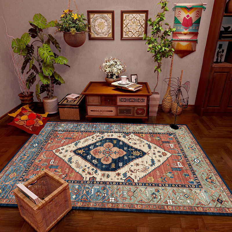 Antique Medallion Print Carpet Polyester Area Rug Stain Resistant Indoor Carpet for Living Room