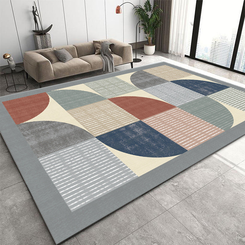 Geometric Indoor Rug Modern Contrast Panel Rug Living Room Polyester Carpet with Non-Slip Backing