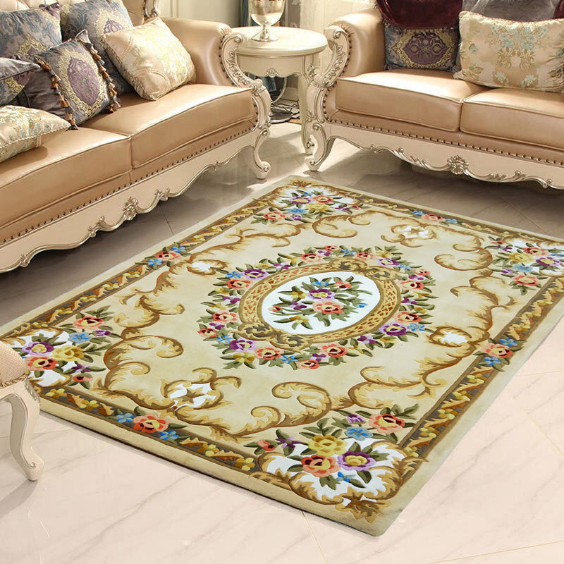 Beige Modern Area Carpet Polyester Tribal Pattern Rug Non-Slip Area Rug for Home Decor