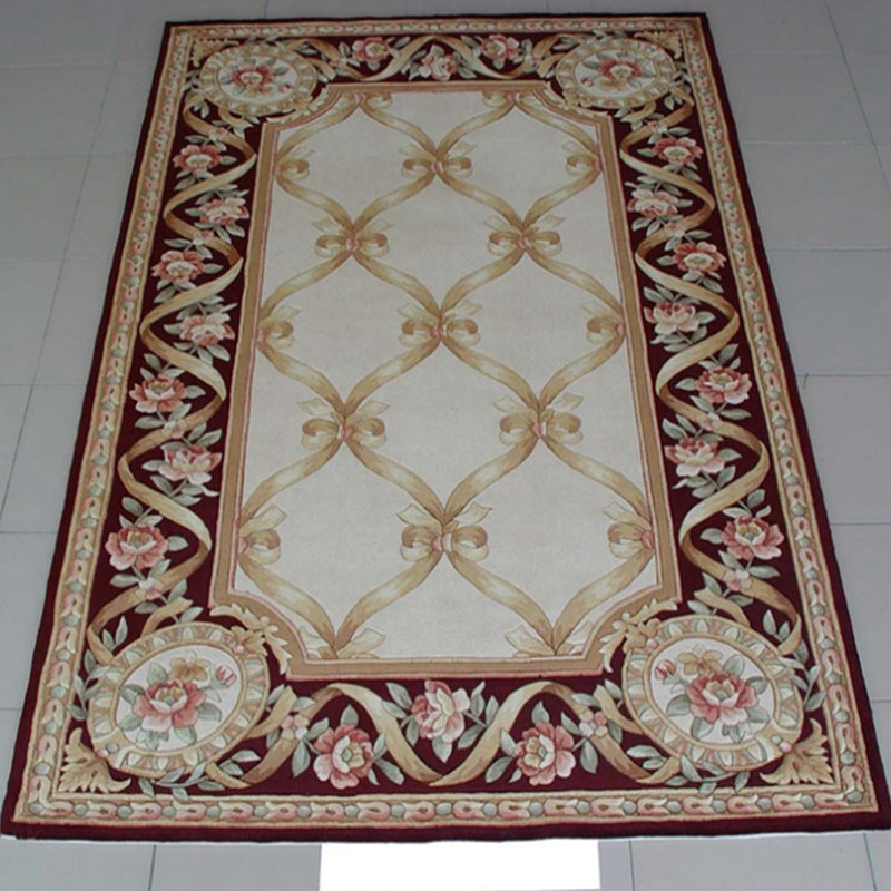 Beige Modern Area Carpet Polyester Tribal Pattern Rug Non-Slip Area Rug for Home Decor