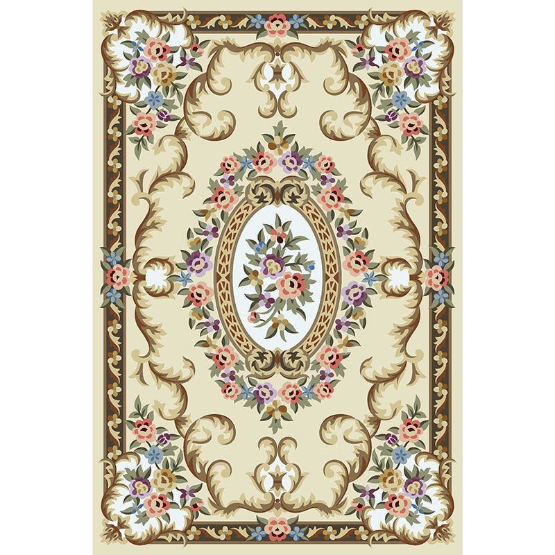 Beige Modern Area Carpet Polyester Tribal Pattern Rug Non-Slip Area Rug for Home Decor