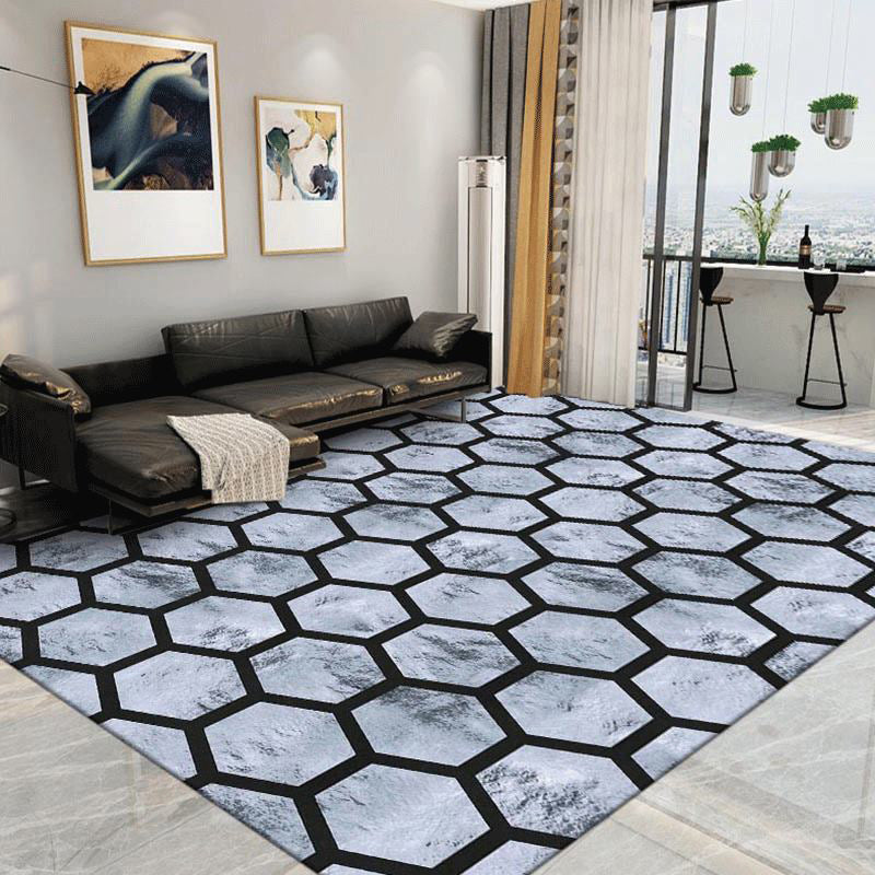 Modern Indoor Rug Geometric Contrast Panel Rug Polyester Non-Slip Area Carpet for Living Room