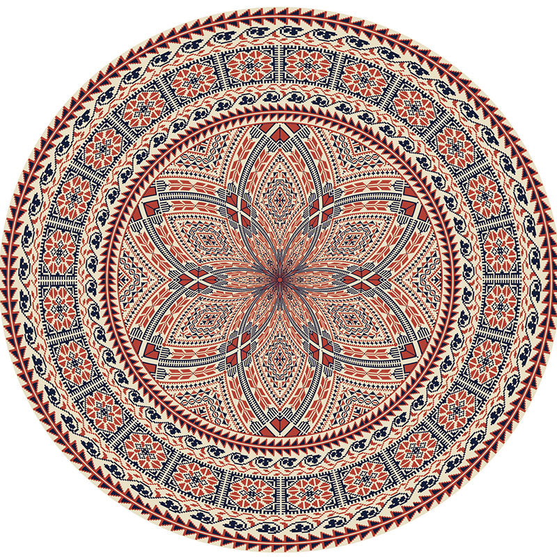 Morocco Red Area Rug Tribal Print Polyester Area Carpet Non-Slip Rug for Living Room