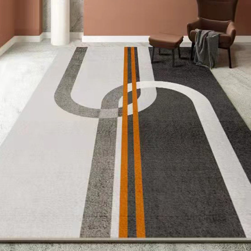 Dark Grey Modern Rug Polyester Striped Area Rug Non-Slip Backing Rug for Drawing Room