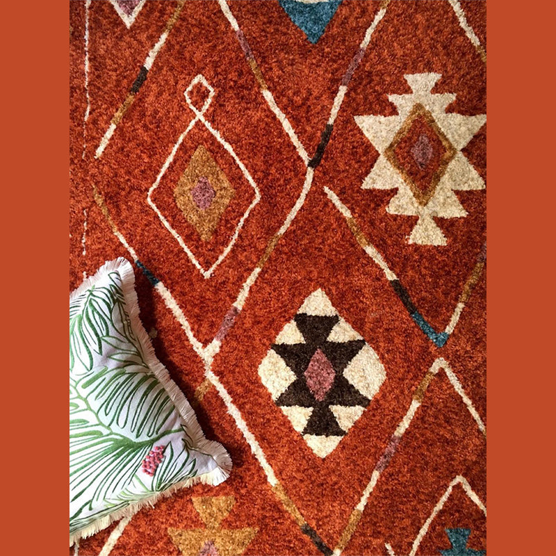 Red Bohemian Area Rug Polyester Americana Pattern Area Carpet Non-Slip Backing Rug for Home Decor
