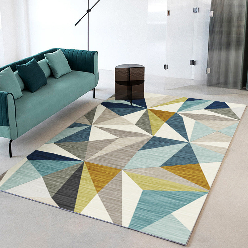 Fancy Geometric Area Rug Polyster Indoor Rug Washable Living Room Carpet with Non-Slip Backing