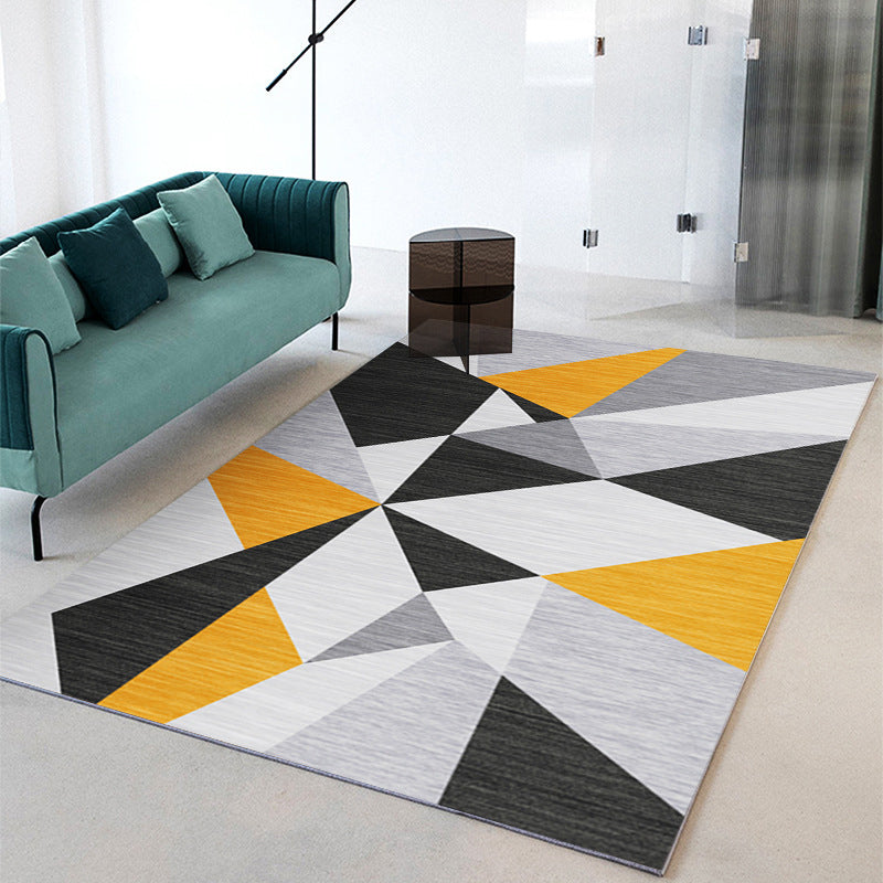 Fancy Geometric Area Rug Polyster Indoor Rug Washable Living Room Carpet with Non-Slip Backing