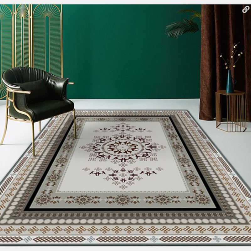 Schwarzer orientalischer Teppich Polyester Grafikbereich Teppich nicht rutschfestem Teppich für Wohnzimmer