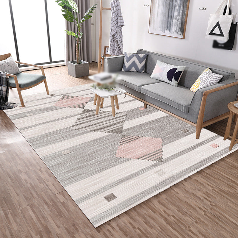 Gray Tone Geometric Indoor Rug Modern Area Rug Polyester Non-Slip Backing Carpet for Living Room
