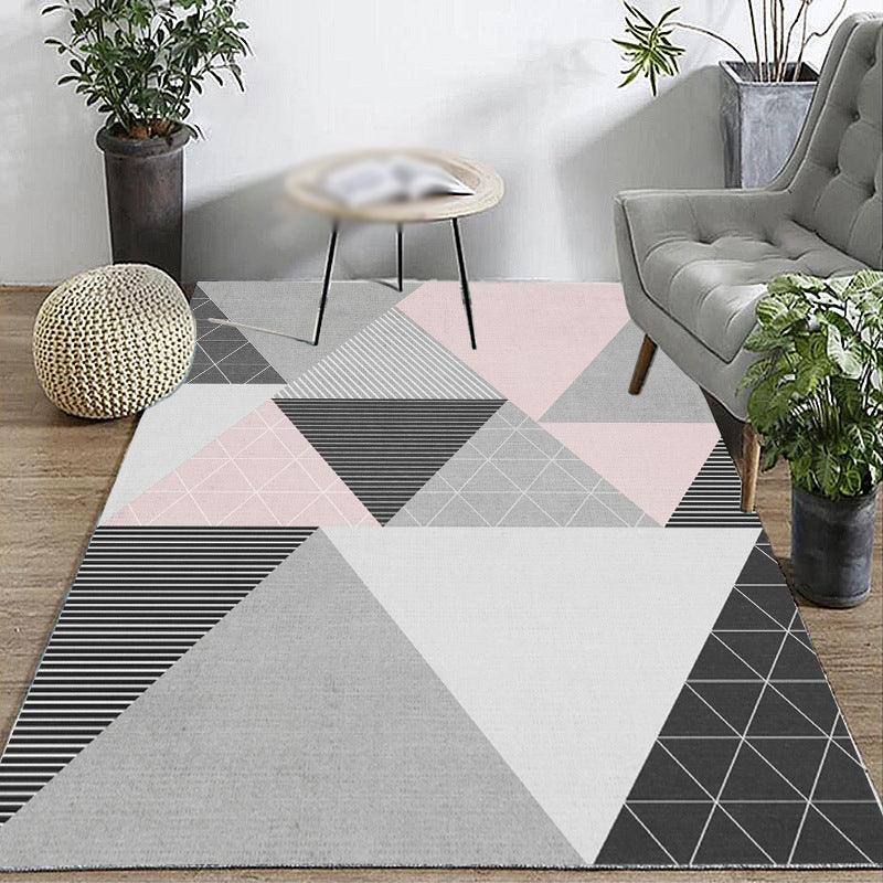 Gray Tone Geometric Indoor Rug Modern Area Rug Polyester Non-Slip Backing Carpet for Living Room