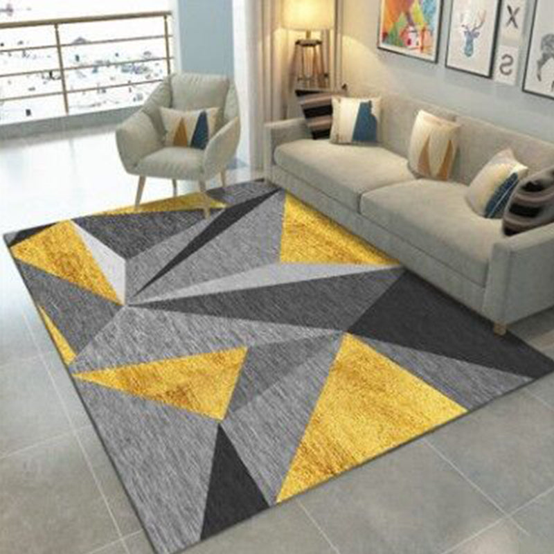 Gray Tone Geometric Indoor Rug Modern Area Rug Polyester Non-Slip Backing Carpet for Living Room