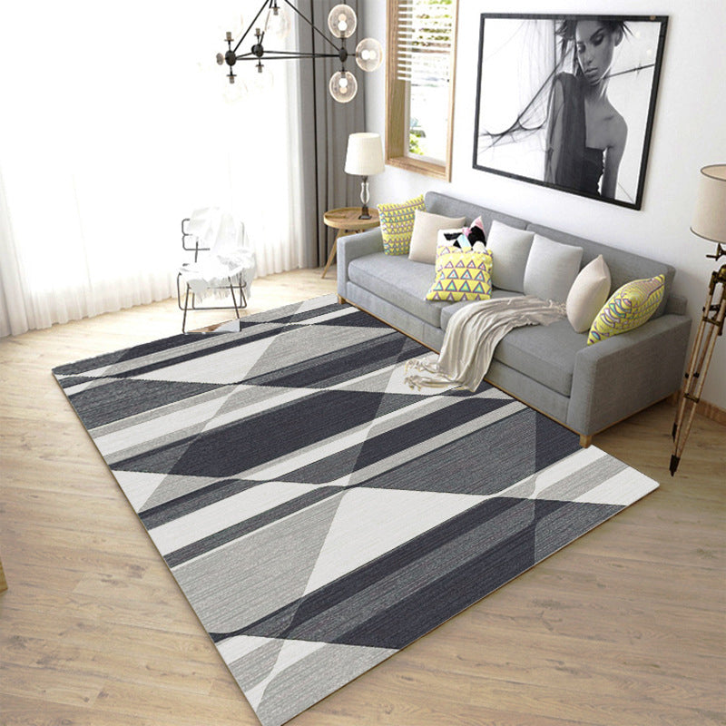 Gray Tone Geometric Indoor Rug Modern Area Rug Polyester Non-Slip Backing Carpet for Living Room