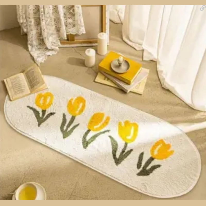 Orange Modern Rug Polyester Flower Area Rug Stain Resistant Indoor Rug for Home Decor