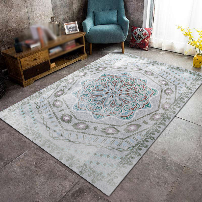 Boho Polyester Rug Multicolor Tribal Totem Print Carpet Stain Resistant Area Rug for Home Decor