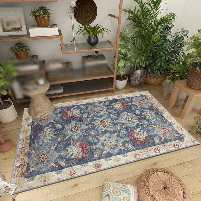 Morocco Antique Print Area Rug Red Polyester Area Carpet Easy Care Rug for Living Room