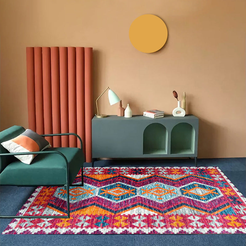Multicolor Boho Tribal Print Rug Polyester Carpet Stain Resistant Indoor Rug for Home Decoration