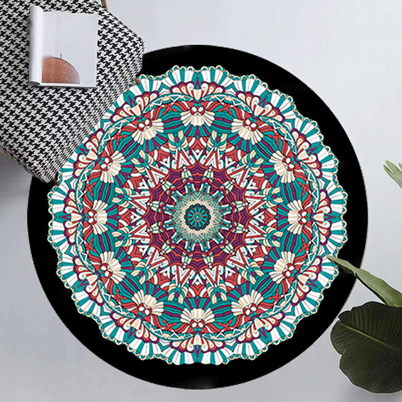 Mid-Century Round Rug Moroccan Medallion Printed Carpet Non-Slip Backing Carpet for Living Room