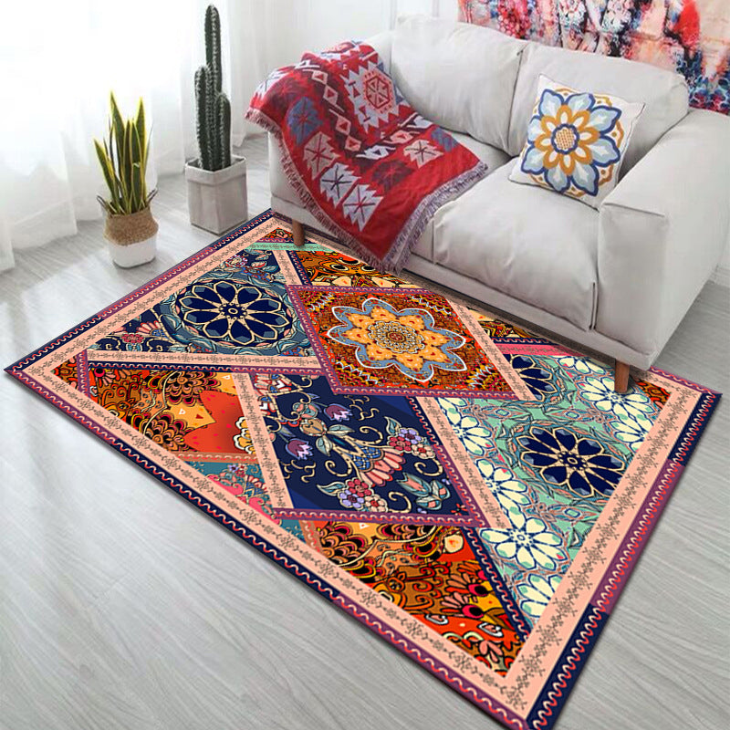 Rapis bohème jaune Polyester Flowers Area Rapis Nom-Slip Backing Tapis pour salon