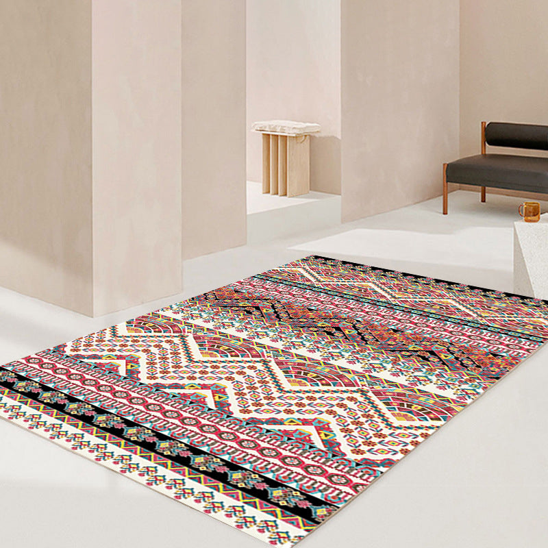 Traditional Area Carpet Retro Tribal Symbols Rug Polyester Home Decor Carpet with Anti-Slip Backing