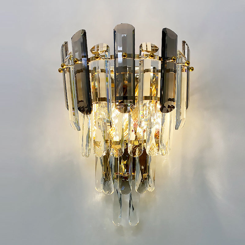 Amplia de pared de cristal gris en la moderna lámpara de pared de la pared de hierro electroplacas de lujo para el dormitorio