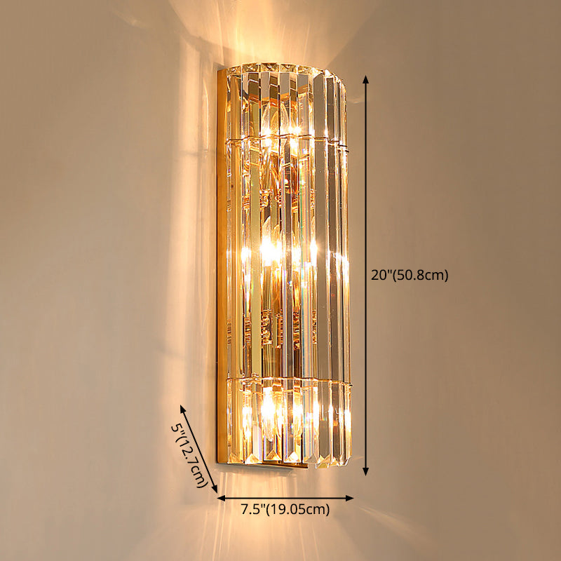 Diconce de pared de oro de acero inoxidable en una lámpara de pared cilíndrica de cristal de estilo romántico moderno para dormitorio
