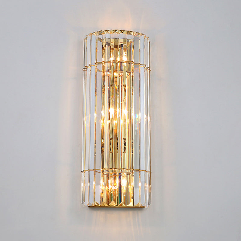 Diconce de pared de oro de acero inoxidable en una lámpara de pared cilíndrica de cristal de estilo romántico moderno para dormitorio