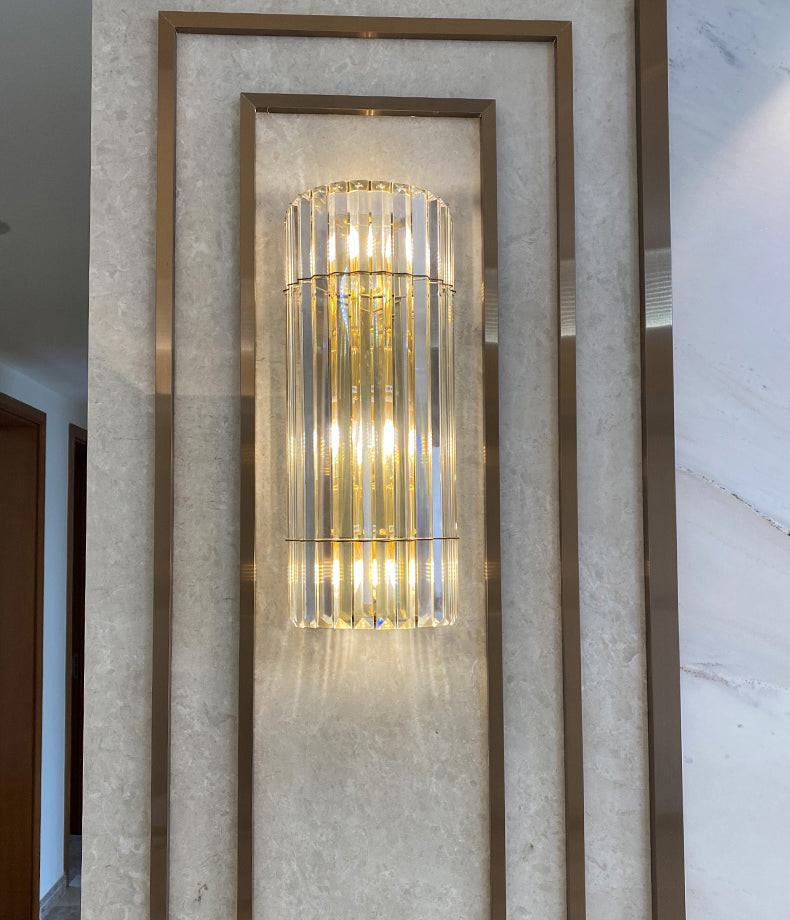 Diconce de pared de oro de acero inoxidable en una lámpara de pared cilíndrica de cristal de estilo romántico moderno para dormitorio