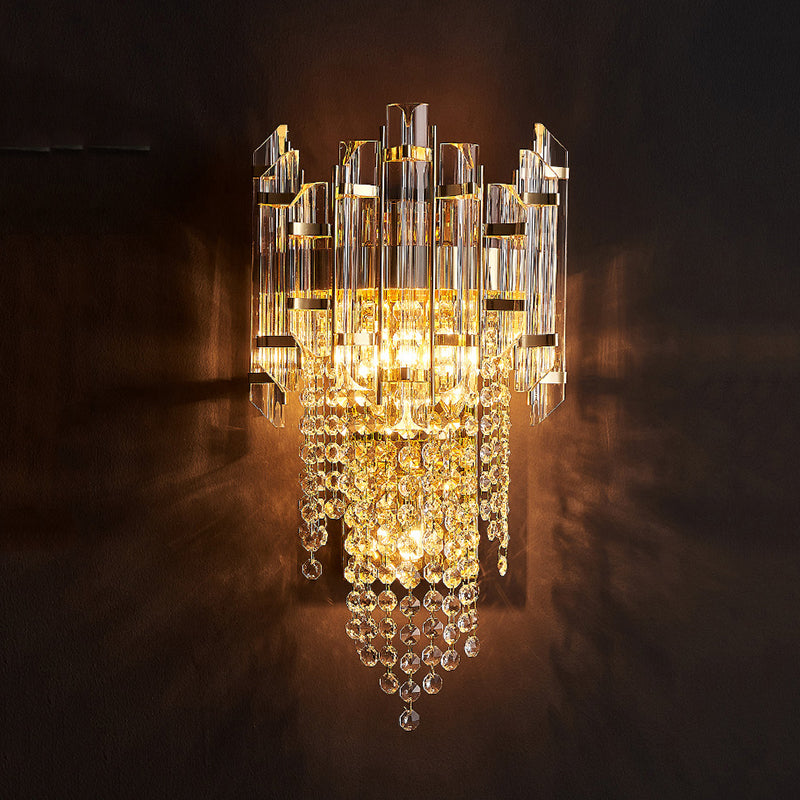 Carbon Steel Gold Wall Lamp in Modern Luxury Style Crystal Geometric Wall Light for Interior Spaces