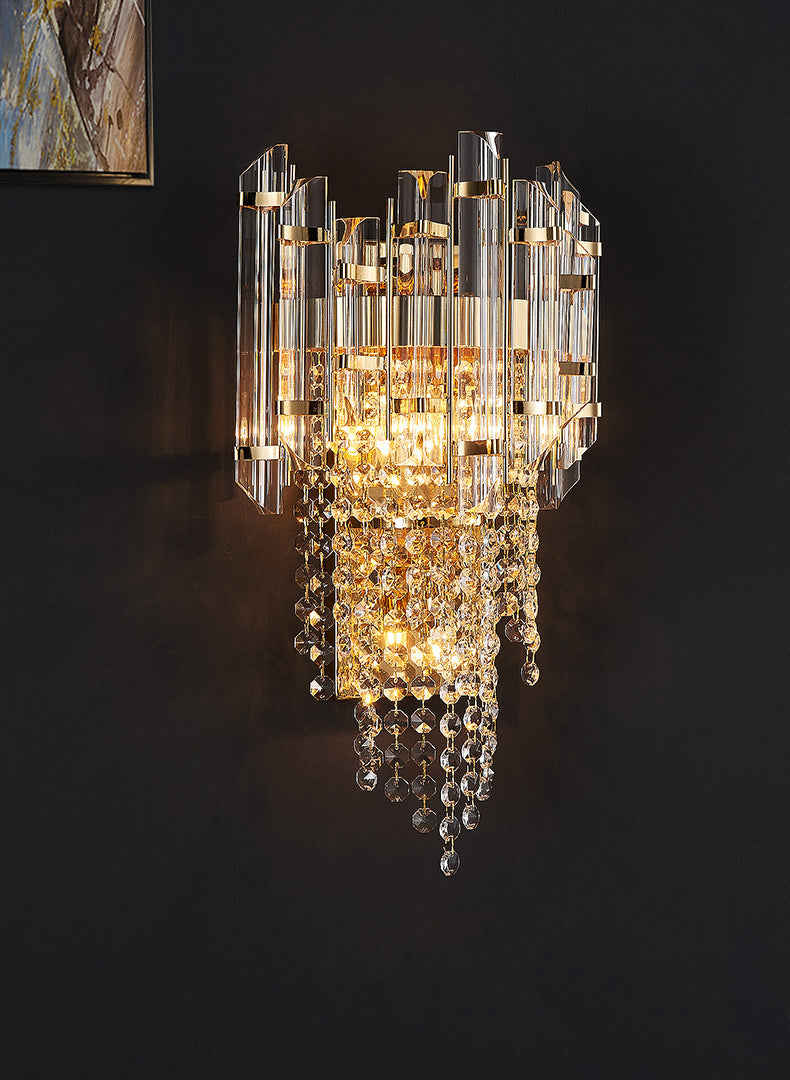 Carbon Steel Gold Wall Lamp in Modern Luxury Style Crystal Geometric Wall Light for Interior Spaces