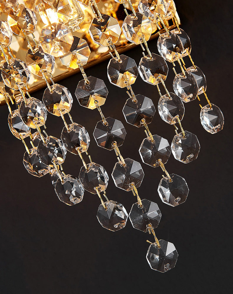 Carbon Steel Gold Wall Lamp in Modern Luxury Style Crystal Geometric Wall Light for Interior Spaces
