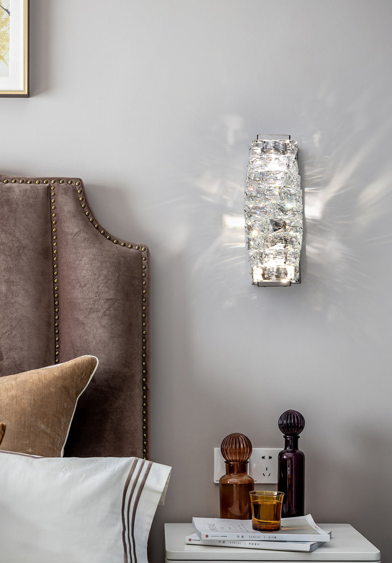 Lámpara de pared de acero inoxidable de pared LED rectangular moderna de lujo con sombra de cristal