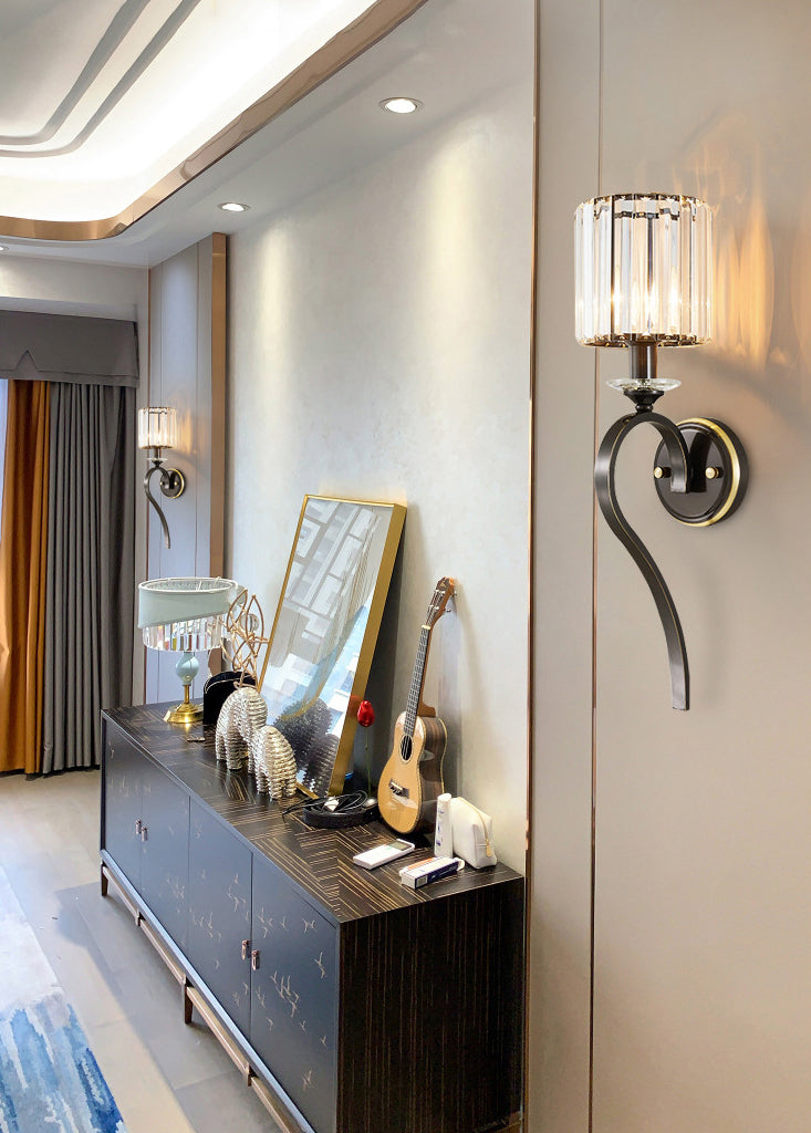 Crystal Cylindrical Wall Lamp in Modern Luxury Style Copper Single Wall Light for Interior Spaces