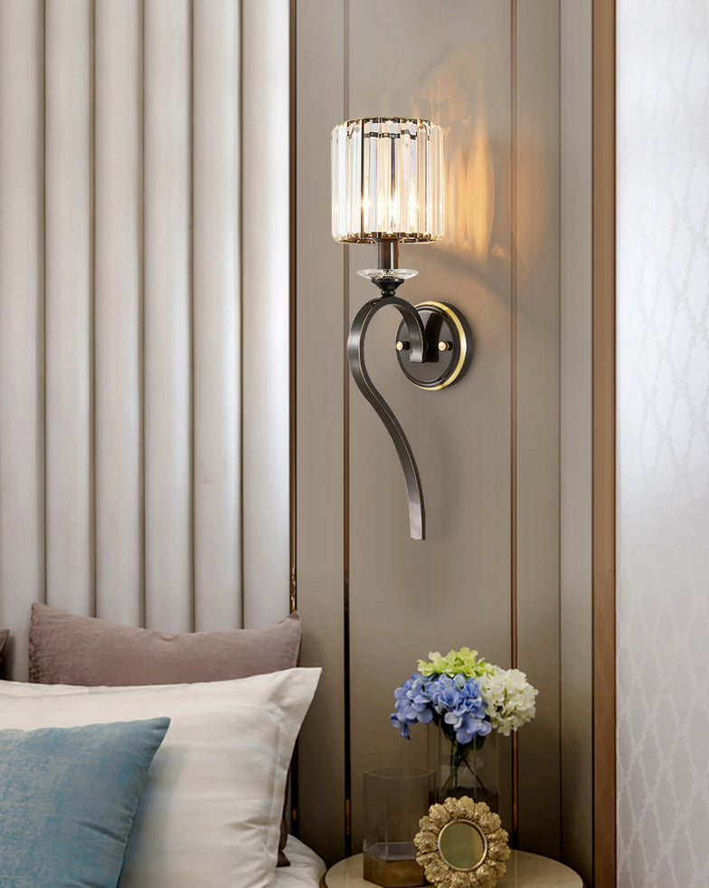 Crystal Cylindrical Wall Lamp in Modern Luxury Style Copper Single Wall Light for Interior Spaces
