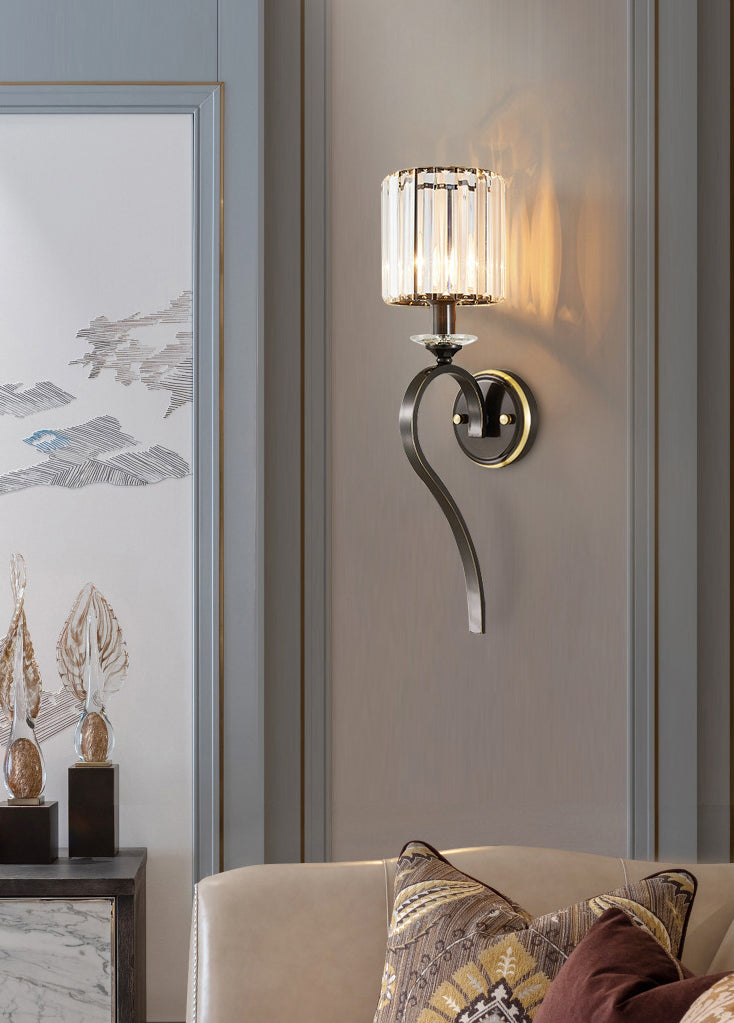 Crystal Cylindrical Wall Lamp in Modern Luxury Style Copper Single Wall Light for Interior Spaces