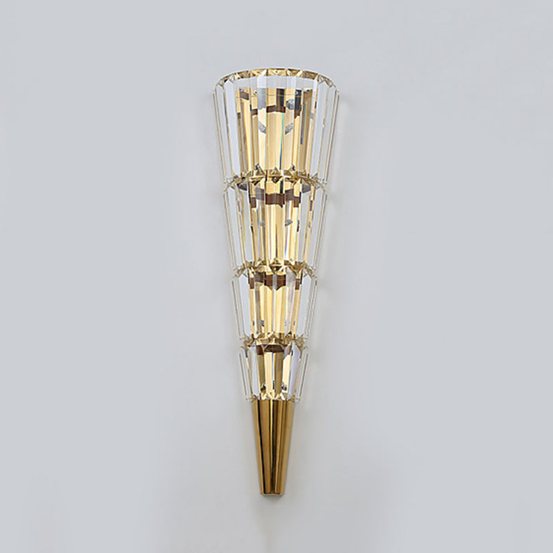 Applexion murale en or cristal dans la lampe murale à cône en acier inoxydable de style de luxe moderne pour chambre à coucher