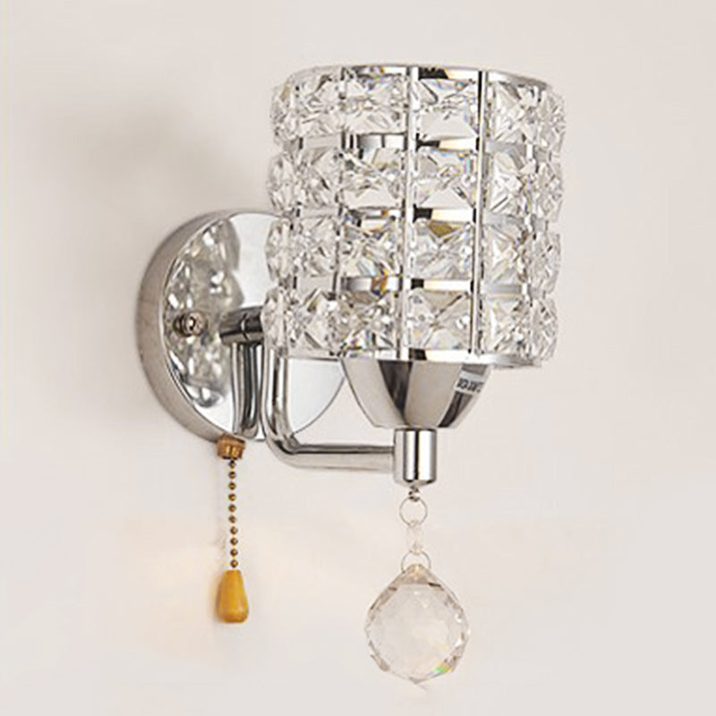 Modern Luxury Indoor Wall Lamp Metal Cylindroid Wall Light with Crystal Shade