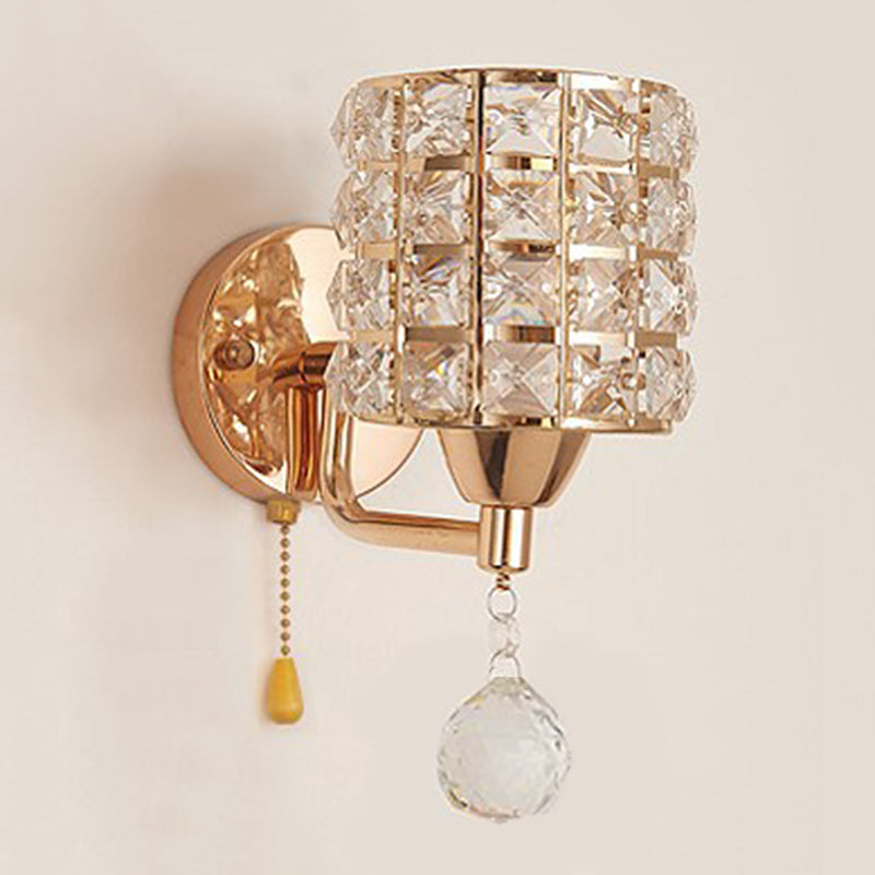 Modern Luxury Indoor Wall Lamp Metal Cylindroid Wall Light with Crystal Shade