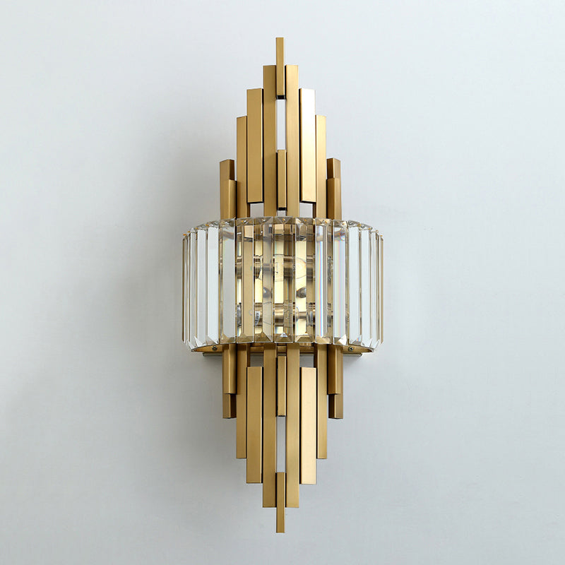 Gold Geometric Wall Lamp in Modern Creative Style Stainless-Steel Wall Light with Crystal Shade