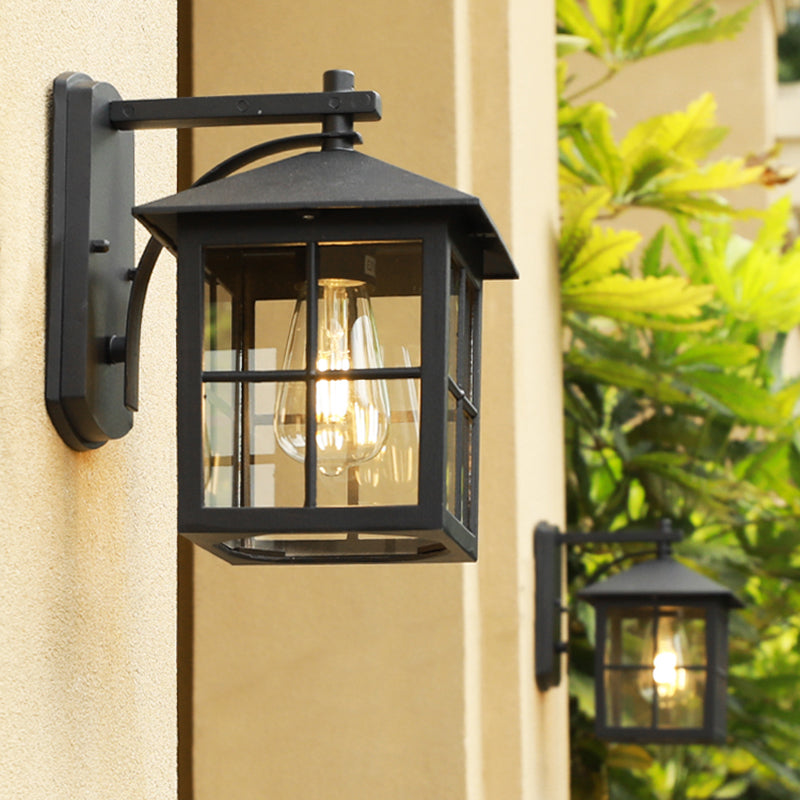 Geometric Clear Glass Wall Light Shade Industrial 1-Light Wall Mounted Light for Outdoor